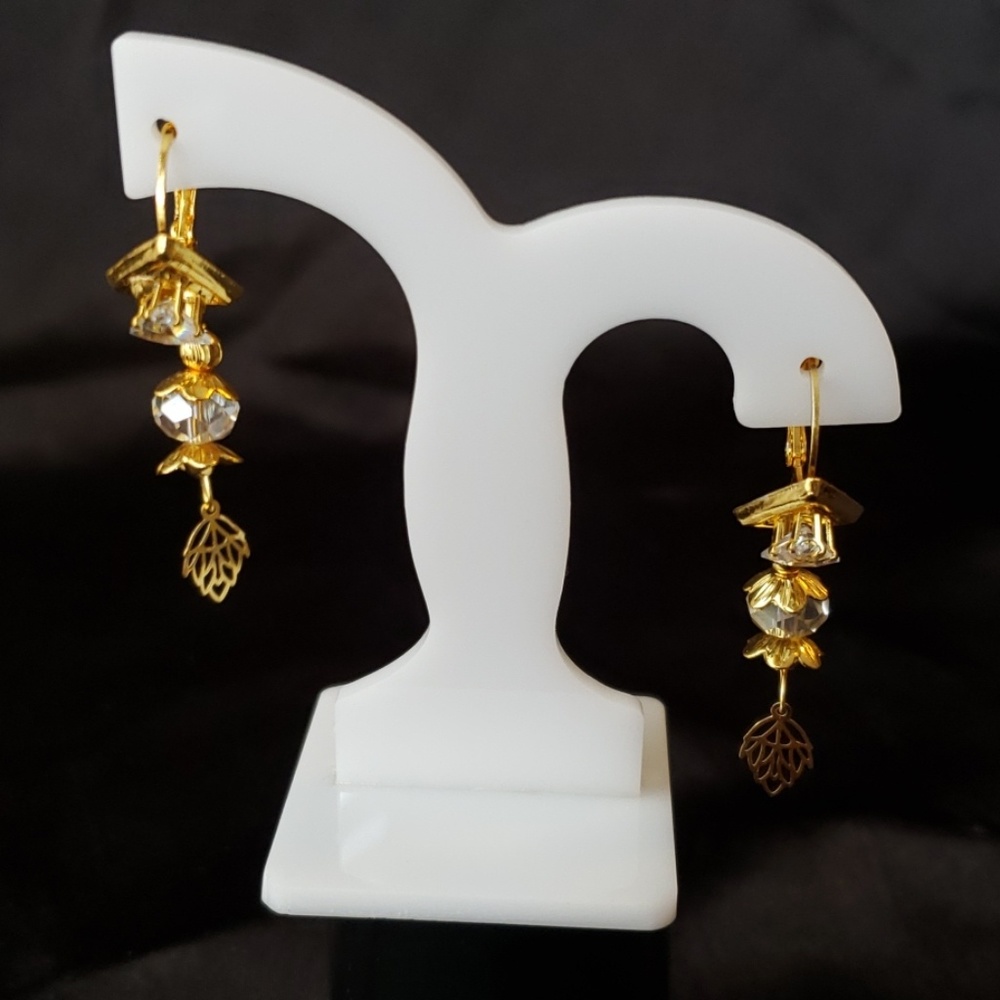 Clear Rhinestone Gold Color Earrings